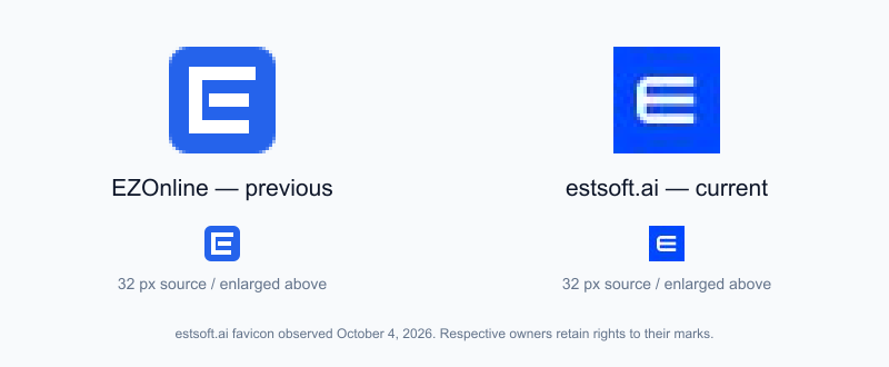 The previous EZOnline favicon beside the current estsoft.ai favicon.